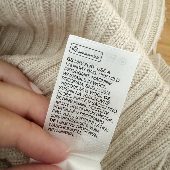 & OTHER STORIES Mock Neck Wool Blend Midi Dress Beige Cream Small S - Picture 10 of 11